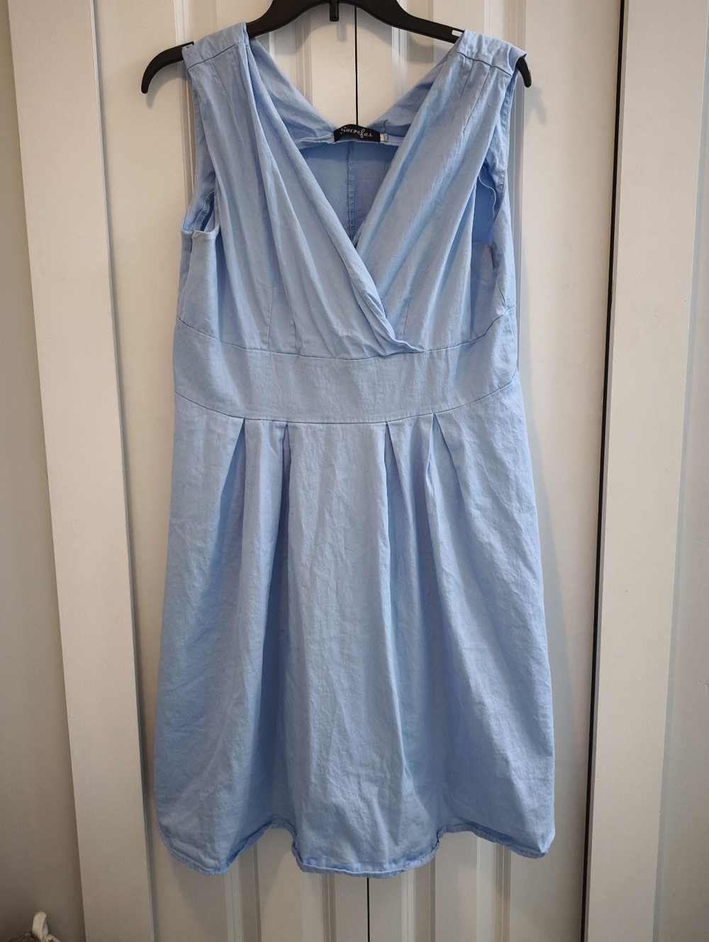 Sucrefas Plus Size Light Blue V-Neck Sleeveless Spring Dress